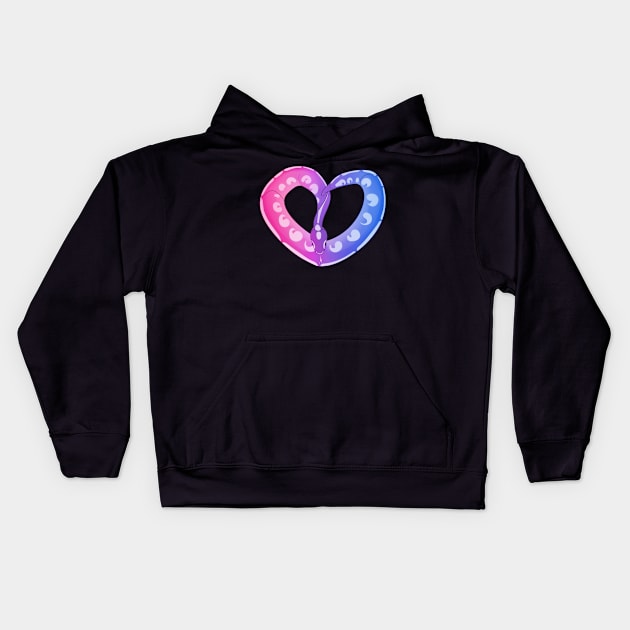 Ball Python Heart (Bi Pride Design) Kids Hoodie by larkspurhearts